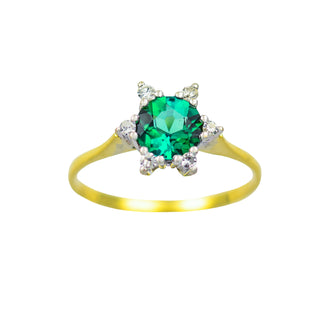 Ring aus 585 Gelb- und Weißgold mit Turmalin und Diamant, nachhaltiger second hand Schmuck perfekt aufgearbeitet