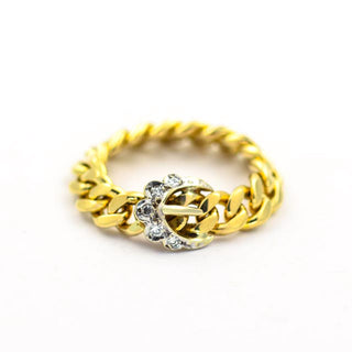Ring Gürtel aus 585 Gelb- und Weißgold mit Diamant, nachhaltiger second hand Schmuck perfekt aufgearbeitet