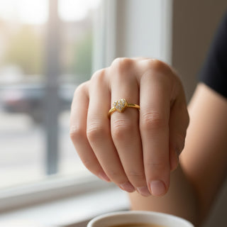 Brillantring Herz aus 585 Gelbgold, nachhaltiger second-hand Schmuck perfekt aufgearbeitet