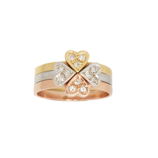 Brillantring Herzen aus 585 Gelb-, Rot- und Weißgold, nachhaltiger second hand Schmuck perfekt aufgearbeitet