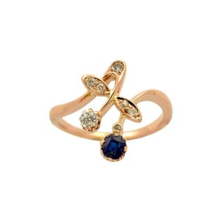 Saphirring aus 585 Roségold mit Brillant und Diamant, nachhaltiger second-hand Schmuck perfekt aufgearbeitet