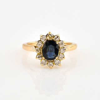 Saphirring aus 585 Roségold mit Brillant, nachhaltiger second hand Schmuck perfekt aufgearbeitet