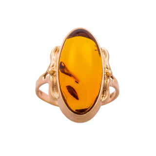 Ring aus 583 Rotgold mit Bernstein, nachhaltiger second hand Schmuck perfekt aufgearbeitet