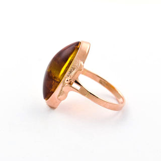 Ring aus 583 Rotgold mit Bernstein, nachhaltiger second hand Schmuck perfekt aufgearbeitet