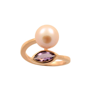 Perlenring aus 585 Rotgold mit Amethyst, nachhaltiger second-hand Schmuck perfekt aufgearbeitet