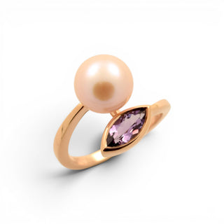 Perlenring aus 585 Rotgold mit Amethyst, nachhaltiger second-hand Schmuck perfekt aufgearbeitet