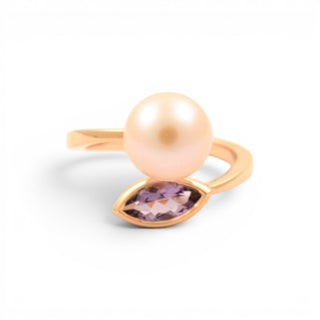 Perlenring aus 585 Rotgold mit Amethyst, nachhaltiger second-hand Schmuck perfekt aufgearbeitet
