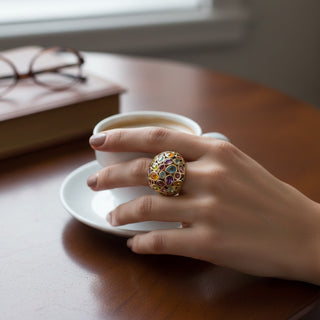 Ring aus 925 Silber mit Farbsteinen, nachhaltiger second-hand Schmuck perfekt aufgearbeitet
