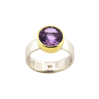 Ring aus 925 Silber/Gold mit Amethyst, nachhaltiger second-hand Schmuck perfekt aufgearbeitet