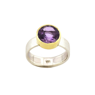 Ring aus 925 Silber/Gold mit Amethyst, nachhaltiger second-hand Schmuck perfekt aufgearbeitet