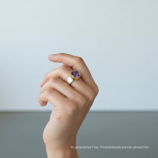 Ring aus 925 Silber/Gold mit Amethyst, nachhaltiger second-hand Schmuck perfekt aufgearbeitet