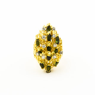 Ring Terraco aus 750 Gelb- und Weißgold mit Turmalin und Brillant, nachhaltiger second hand Schmuck perfekt aufgearbeitet