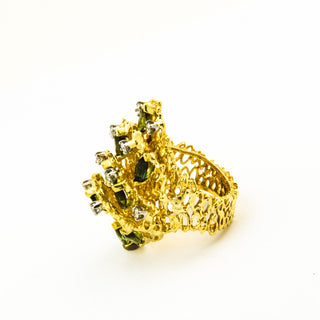 Ring Terraco aus 750 Gelb- und Weißgold mit Turmalin und Brillant, nachhaltiger second hand Schmuck perfekt aufgearbeitet
