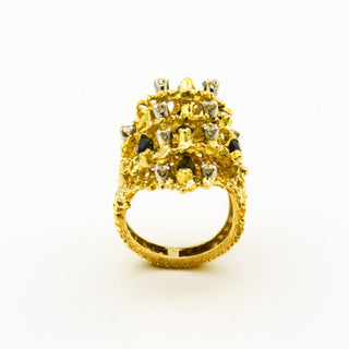 Ring Terraco aus 750 Gelb- und Weißgold mit Turmalin und Brillant, nachhaltiger second hand Schmuck perfekt aufgearbeitet