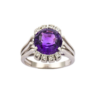 Ring aus 585 Weißgold mit Amethyst und Brillant, nachhaltiger second hand Schmuck perfekt aufgearbeitet