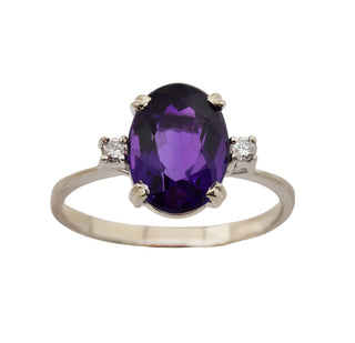 Ring aus 750 Weißgold mit Amethyst und Brillant, nachhaltiger second hand Schmuck perfekt aufgearbeitet