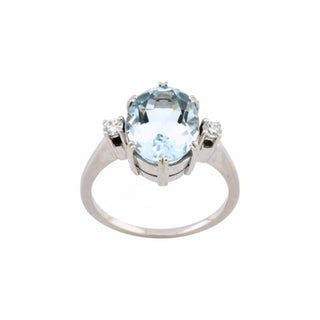 Ring aus 585 Weißgold mit Aquamarin und Brillant, nachhaltiger second-hand Schmuck perfekt aufgearbeitet