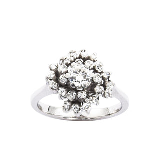 Ring aus 750 Weißgold mit Brillant und Diamant, nachhaltiger second hand Schmuck perfekt aufgearbeitet
