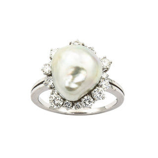 Perlenring aus 750 Weißgold mit Brillant, nachhaltiger second hand Schmuck perfekt aufgearbeitet