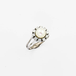 Perlenring aus 750 Weißgold mit Brillant, nachhaltiger second hand Schmuck perfekt aufgearbeitet