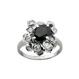 Saphirring aus 750 Weißgold mit Brillant, nachhaltiger second hand Schmuck perfekt aufgearbeitet