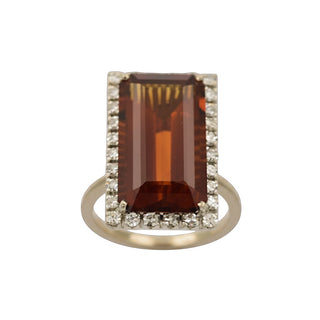 Ring aus 750 Weißgold mit Citrin und Diamant, nachhaltiger second-hand Schmuck perfekt aufgearbeitet