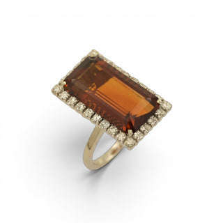 Ring aus 750 Weißgold mit Citrin und Diamant, nachhaltiger second-hand Schmuck perfekt aufgearbeitet