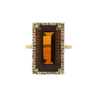 Ring aus 750 Weißgold mit Citrin und Diamant, nachhaltiger second-hand Schmuck perfekt aufgearbeitet