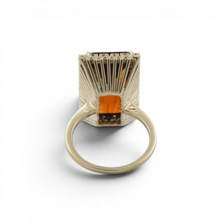 Ring aus 750 Weißgold mit Citrin und Diamant, nachhaltiger second-hand Schmuck perfekt aufgearbeitet