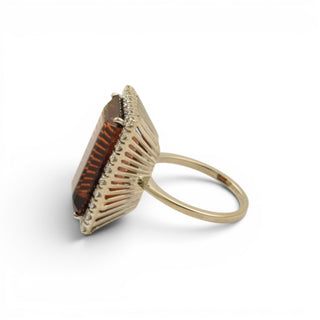 Ring aus 750 Weißgold mit Citrin und Diamant, nachhaltiger second-hand Schmuck perfekt aufgearbeitet