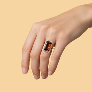 Ring aus 750 Weißgold mit Citrin und Diamant, nachhaltiger second-hand Schmuck perfekt aufgearbeitet