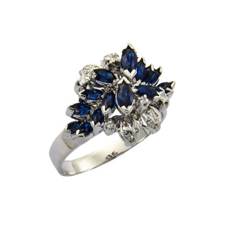 Saphirring aus 585 Weißgold mit Diamant, nachhaltiger second hand Schmuck perfekt aufgearbeitet