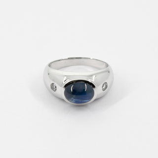 Saphirring aus 585 Weißgold mit Diamant, nachhaltiger second hand Schmuck perfekt aufgearbeitet