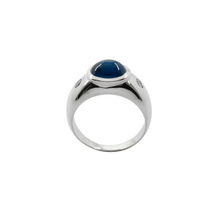 Saphirring aus 585 Weißgold mit Diamant, nachhaltiger second hand Schmuck perfekt aufgearbeitet