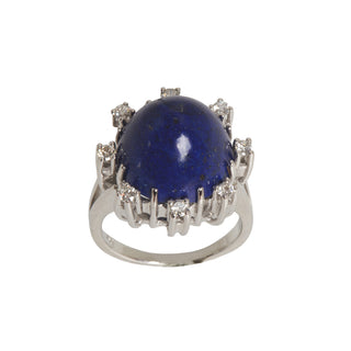 Ring aus 750 Weißgold mit Lapislazuli und Brillant, nachhaltiger second hand Schmuck perfekt aufgearbeitet