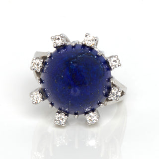 Ring aus 750 Weißgold mit Lapislazuli und Brillant, nachhaltiger second hand Schmuck perfekt aufgearbeitet