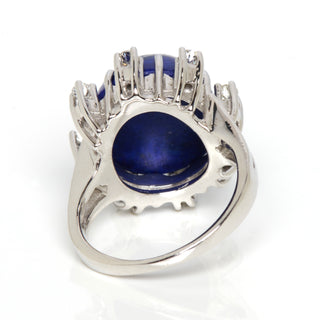 Ring aus 750 Weißgold mit Lapislazuli und Brillant, nachhaltiger second hand Schmuck perfekt aufgearbeitet