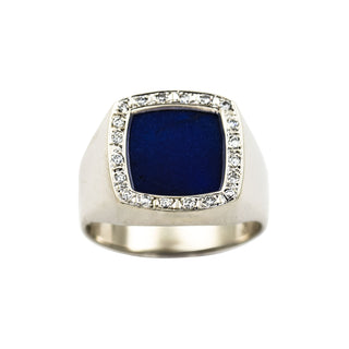 Ring aus 585 Weißgold mit Lapislazuli und Brillant, nachhaltiger second hand Schmuck perfekt aufgearbeitet