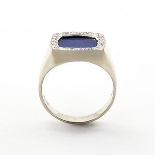 Ring aus 585 Weißgold mit Lapislazuli und Brillant, nachhaltiger second hand Schmuck perfekt aufgearbeitet