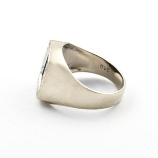 Ring aus 585 Weißgold mit Lapislazuli und Brillant, nachhaltiger second hand Schmuck perfekt aufgearbeitet