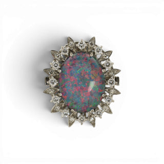 Ring aus 750 Weißgold mit Opal, Brillant und Diamant, nachhaltiger second-hand Schmuck perfekt aufgearbeitet