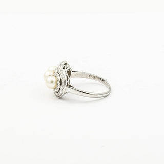 Ring aus 750 Weißgold mit Perle und Diamant, nachhaltiger second hand Schmuck perfekt aufgearbeitet