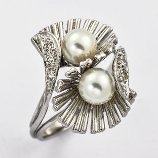 Ring aus 585 Weißgold mit Perle und Diamant, nachhaltiger second hand Schmuck perfekt aufgearbeitet