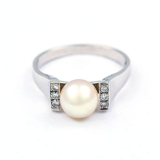Perlenring aus 750 Weißgold mit Brillant, nachhaltiger second hand Schmuck perfekt aufgearbeitet
