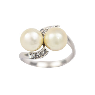 Perlenring aus 750 Weißgold mit Brillant, nachhaltiger second hand Schmuck perfekt aufgearbeitet