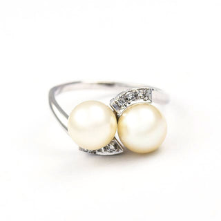 Perlenring aus 750 Weißgold mit Brillant, nachhaltiger second hand Schmuck perfekt aufgearbeitet