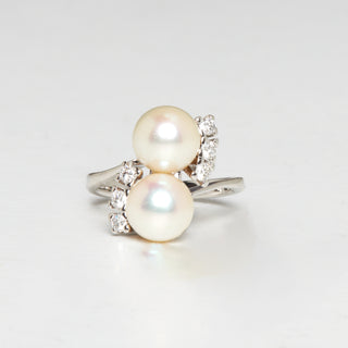 Perlenring aus 585 Weißgold mit Brillant, nachhaltiger second hand Schmuck perfekt aufgearbeitet