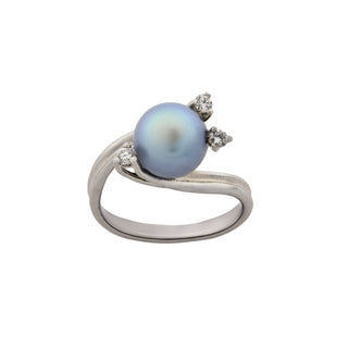 Perlenring aus 585 Weißgold mit Brillant, nachhaltiger second hand Schmuck perfekt aufgearbeitet