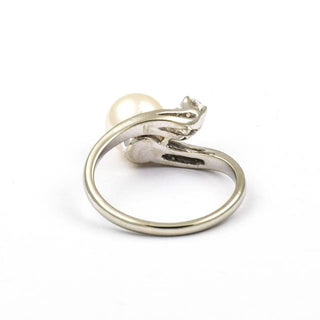 Perlenring aus 750 Weißgold mit Brillant und Diamant, nachhaltiger second hand Schmuck perfekt aufgearbeitet