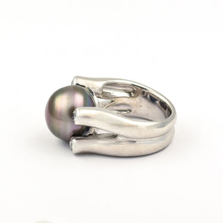 Perlenring aus 585 Weißgold mit Brillant, nachhaltiger second hand Schmuck perfekt aufgearbeitet